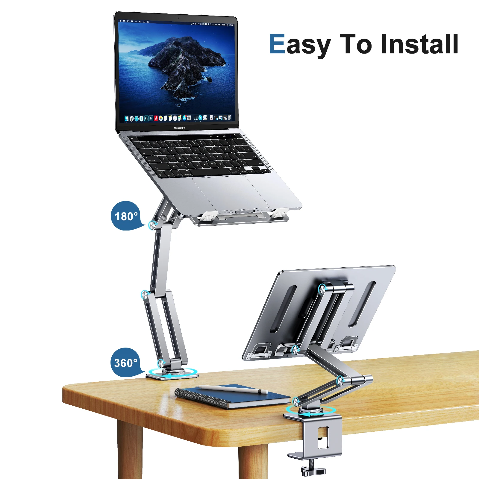 Oatsbasf Aluminum Laptop Stand 360° Rotatable Computer Booster 3-Joint Height Adjustable Reading Stand Tablet Support Holder