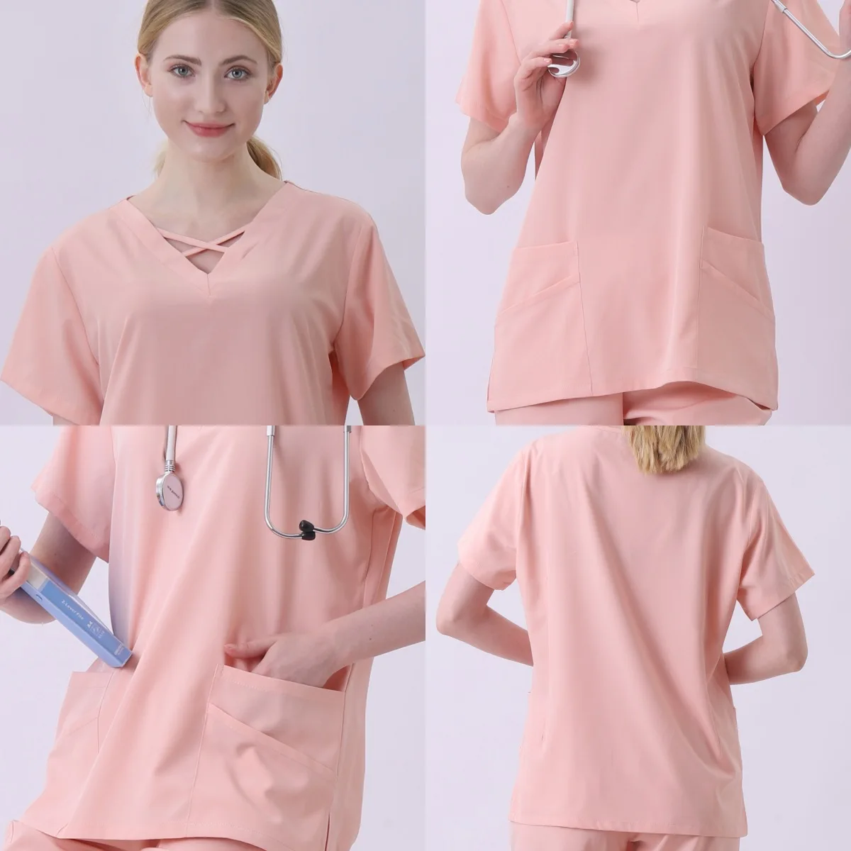 13 Colors Scrubs Top Women Medical Scrub Uniforms Solid Color Tops Joggers Pants Doctor Nurse Uniform Lab Spa Work T-shirt