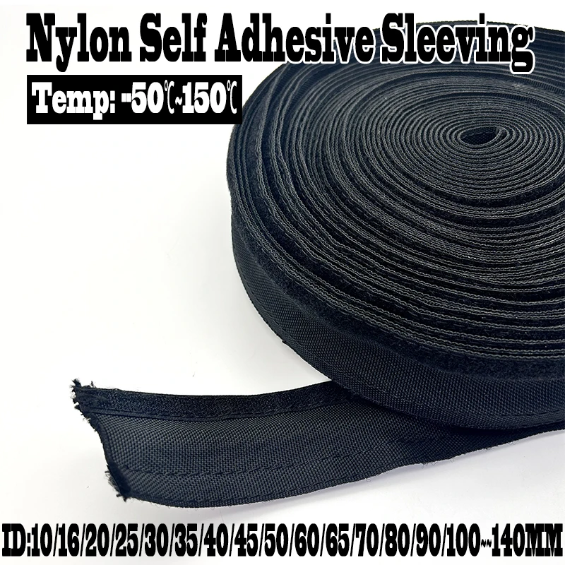 

Nylon Self-Adhesive Black Cable Braided Sleeving ID 10~140mm Flexible Wire Protection Tube Dustproof Wearproof Insulation Sleeve