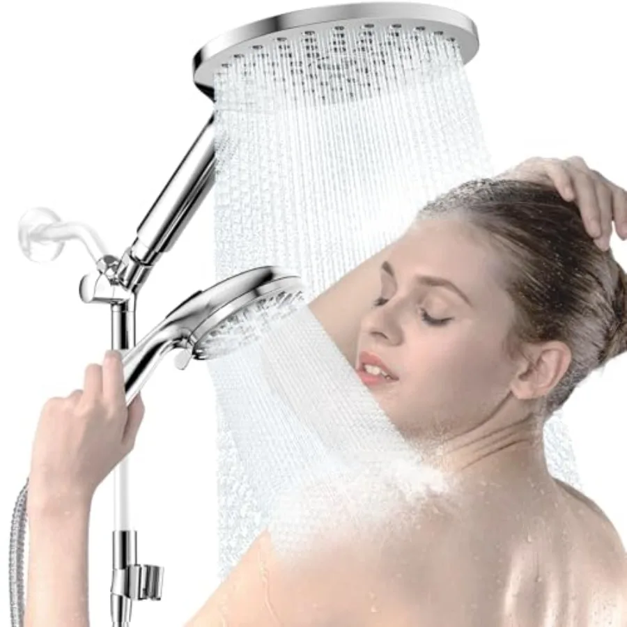 

Dual Shower Heads with Handheld Spray Combo High Pressure Modern Rain Shower Head with 9-Mode Handheld Showerhead Double Rainfa