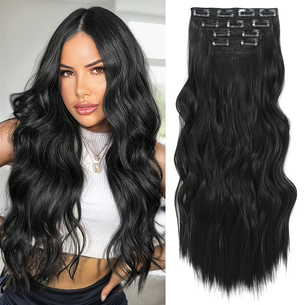 

Clip In Hair Extensions for Women - 20 Inch 4pcs Long Wavy Curly Auburn Copper Red Full Head Synthetic Hair