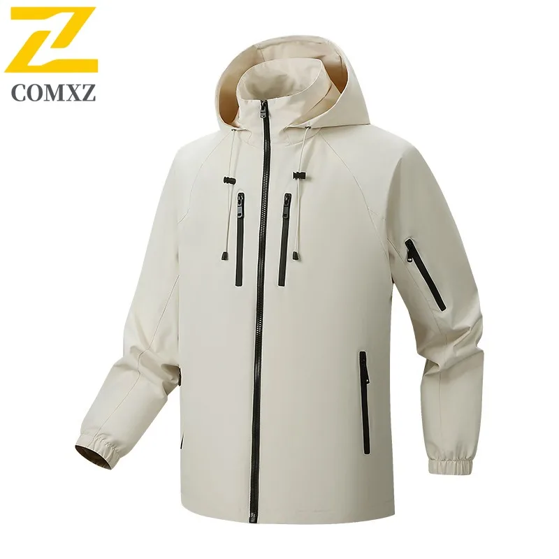 

COMXZ Mens Jacket Outdoor Waterproof Windproof Adventure Hiking Hunting Camping Fly Fishing Jackets Hooded Gorpcore Outerwear