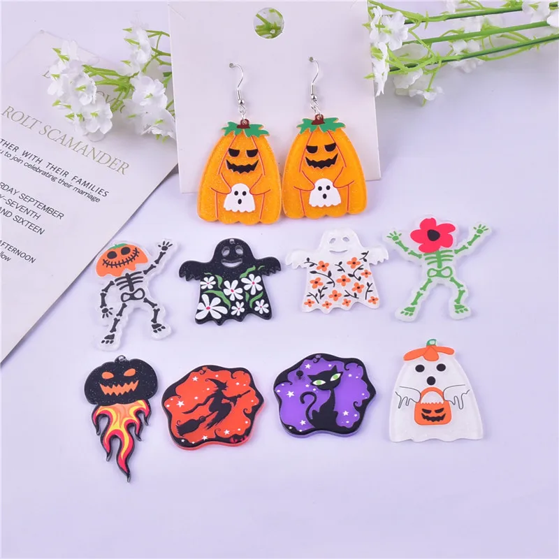 Mix 10pcs/set Halloween Evil Skull Pumpkin Acrylic Charms Pendant Jewelry Making Craft DIY image 2
