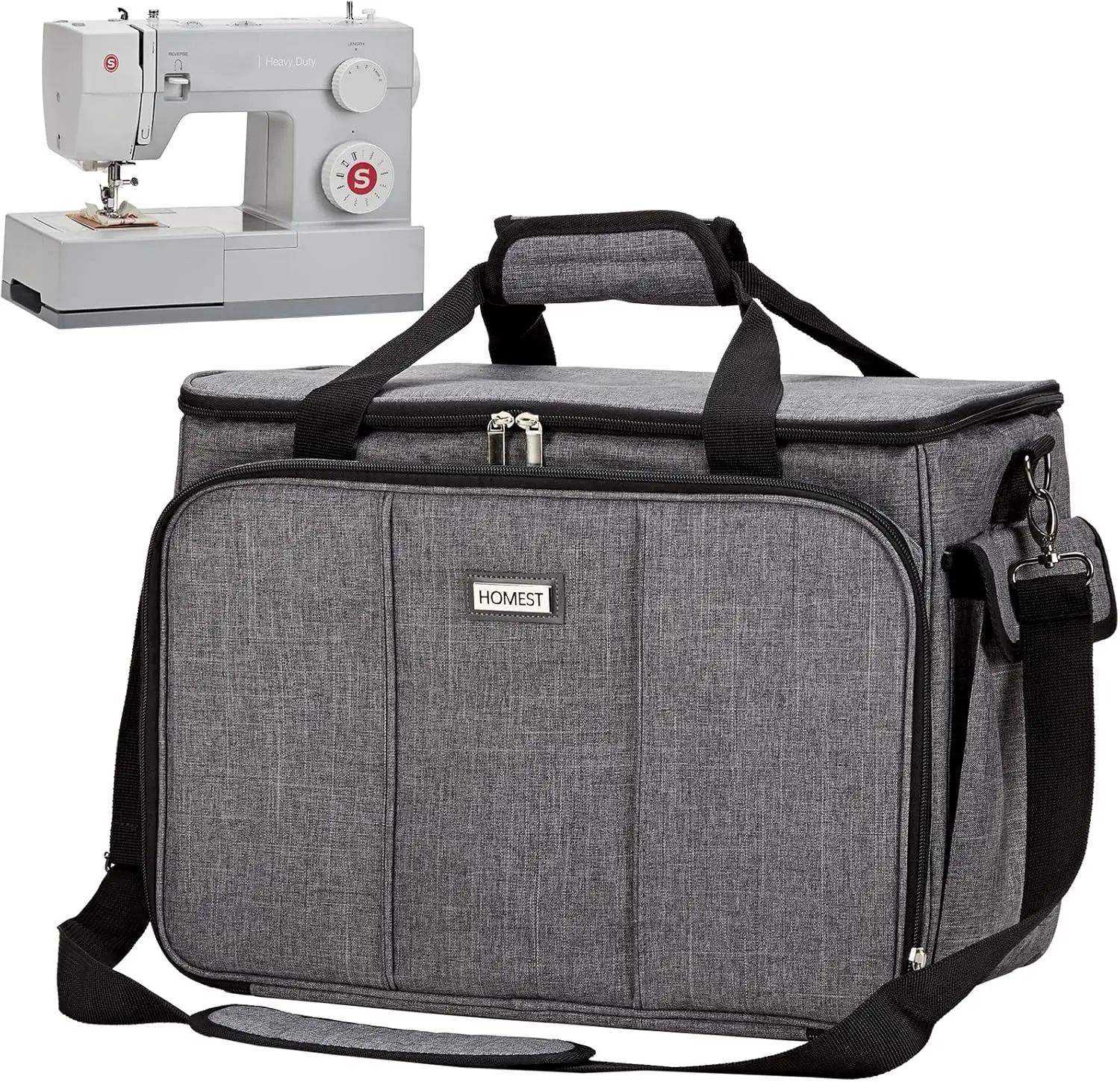 

Universal Sewing Machine Carrying Case with Multiple Pockets, Shoulder Strap for Most Standard Models, Grey Patent Design