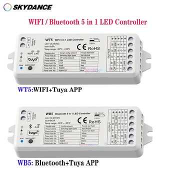 Wt5 wifi + tuya/wb5 + tuya 5 in1 בקר אורות הוביל DC12V-24V rgb, rgbw, rgb + cct, cct, בקר צבע יחיד