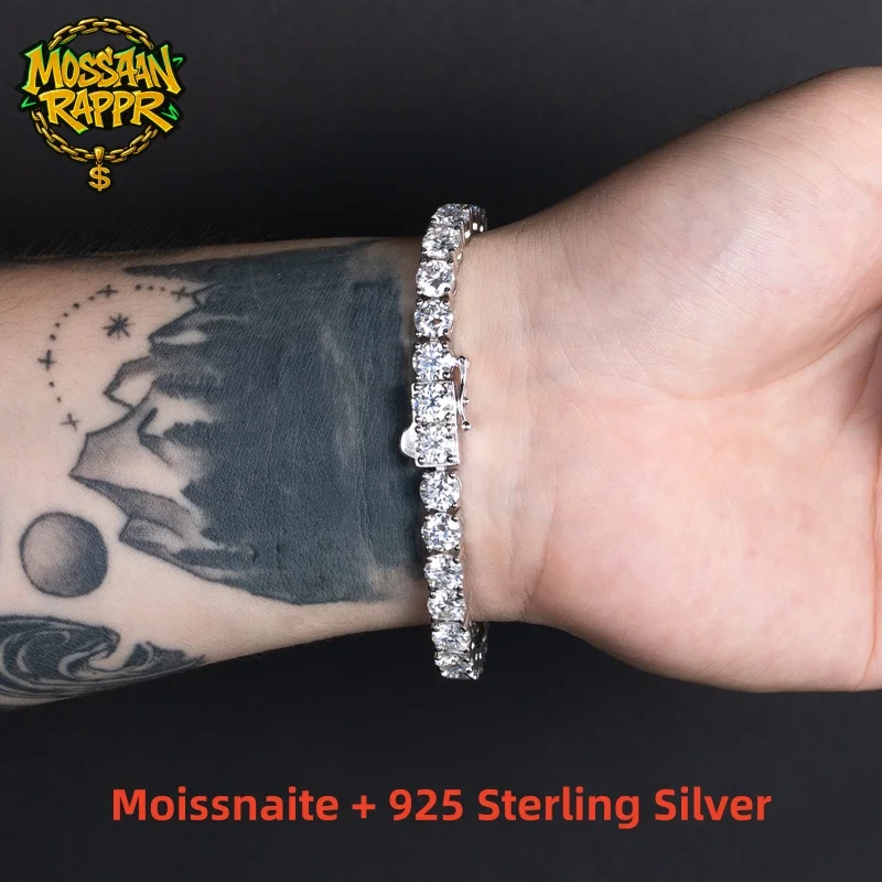 

MossanRappr 4/5/6.5mm Moissanite Diamond Tennis Bracelet 925 Sterling Silver Iced Out Hip Hop Jewelry Gifts for Men and Women