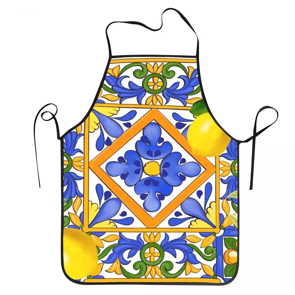 Custom Mediterranean Summer Lemons Citrus Sicilian Tiles Bib Apron Adult Women Men Chef Tablier Cuisine for Kitchen Gardening