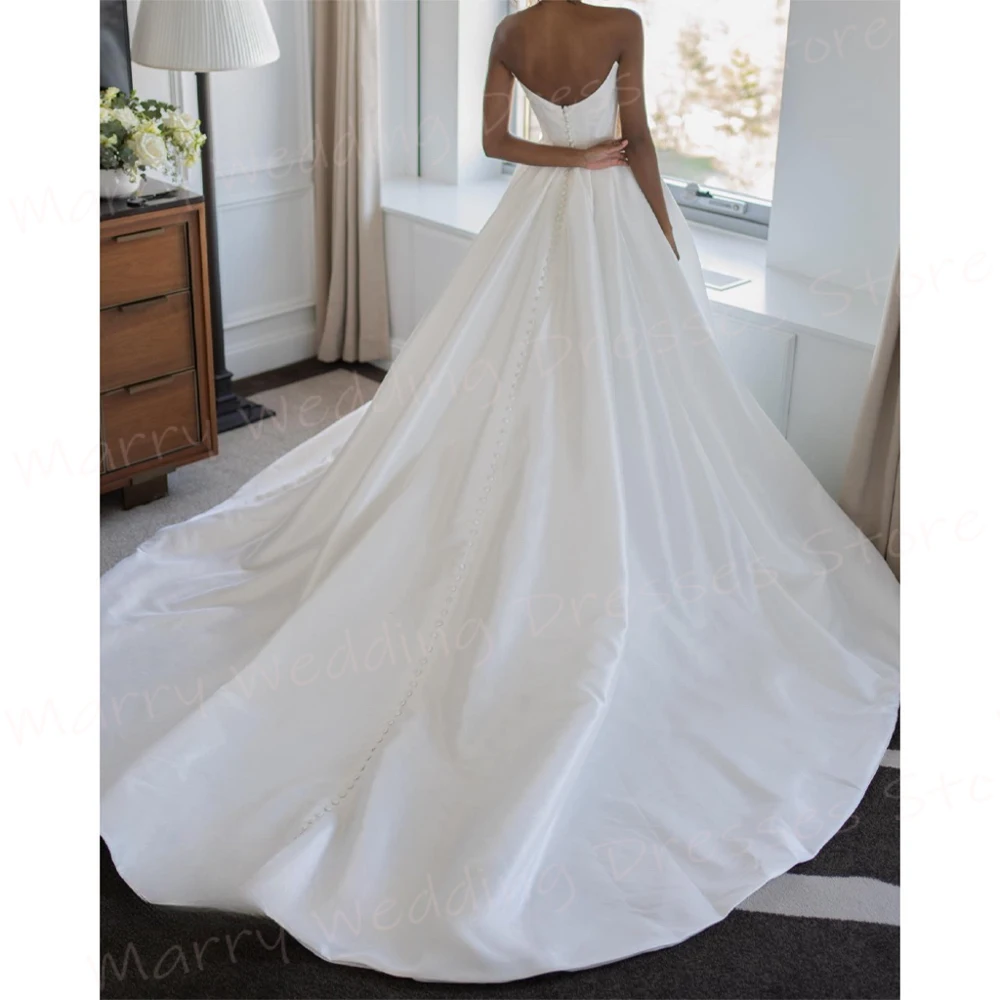 Simple Elegant A Line Women's Wedding Dresses Sexy Strapless Sleeveless Bride Gowns Fascinating Vestidos Novias Boda Customized