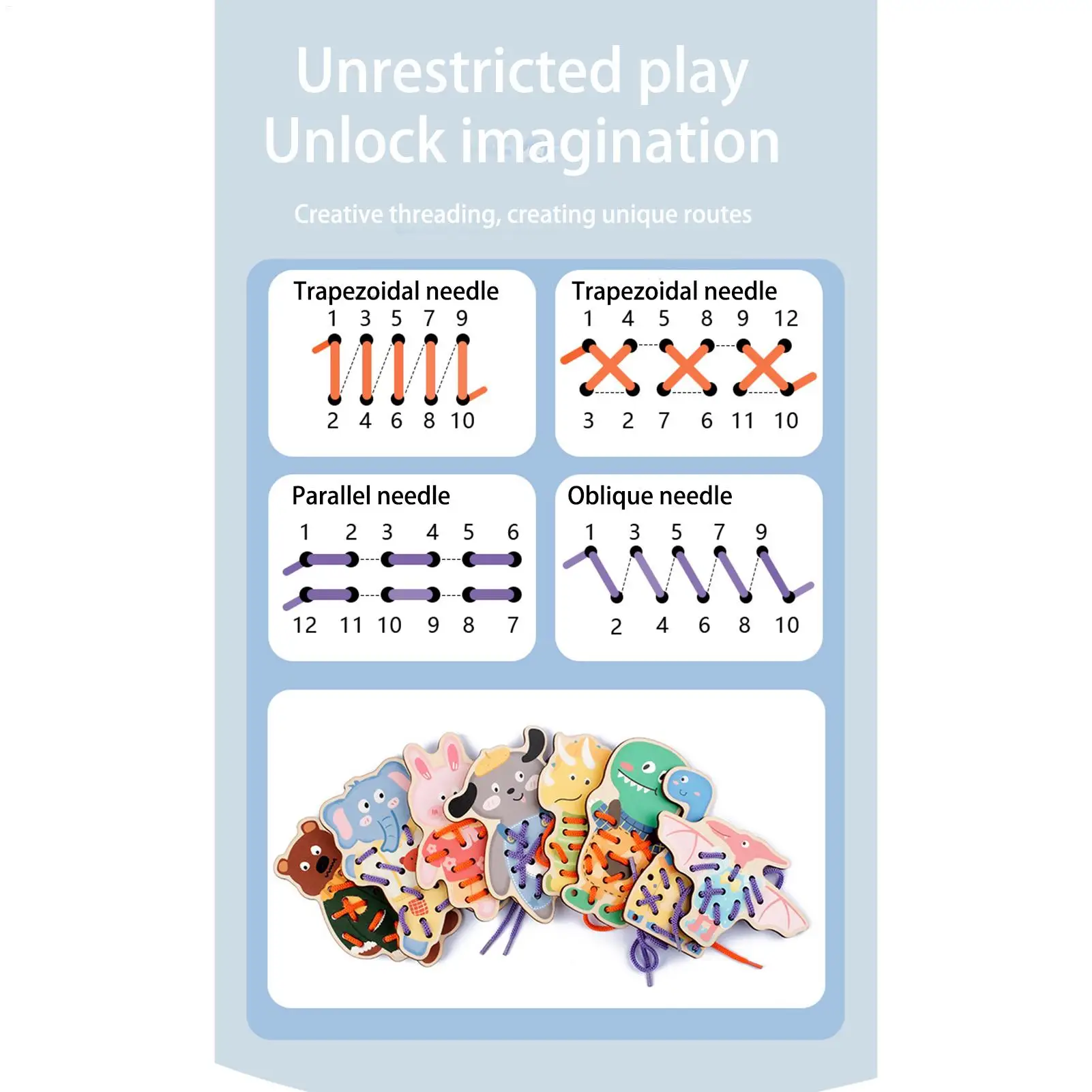 子供用レースカード-鎮静感覚細かい運動能力ゲーム-動物テーマ-木製子供用縫製カード-就学前の子供-男の子-女の子-家庭用