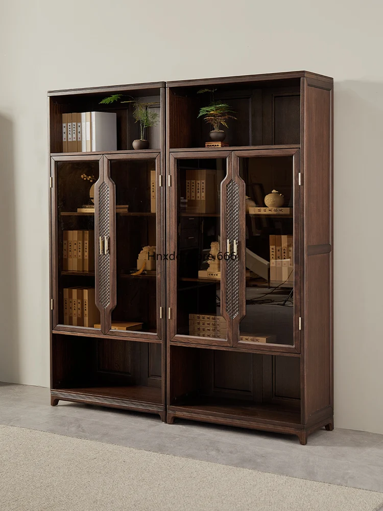 Ebony bookcase full solid wood ebony large apartment villa whole house study