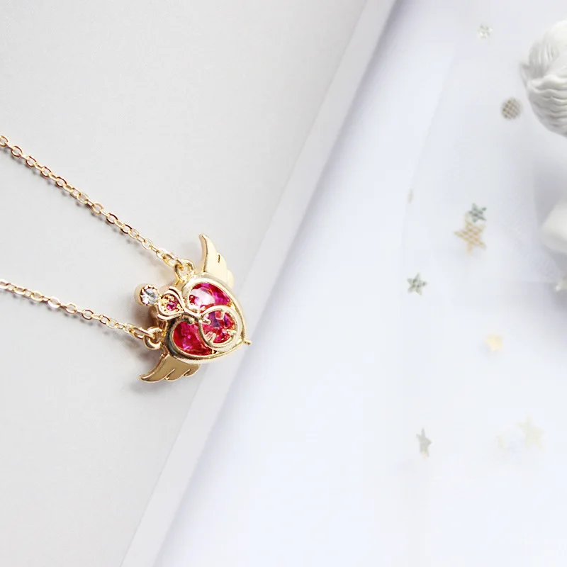 Anime Sailor Moon Necklace Love Wings Magic Stick Pendant Necklace Girl Jewelry Gift Cosplay Prop Choker