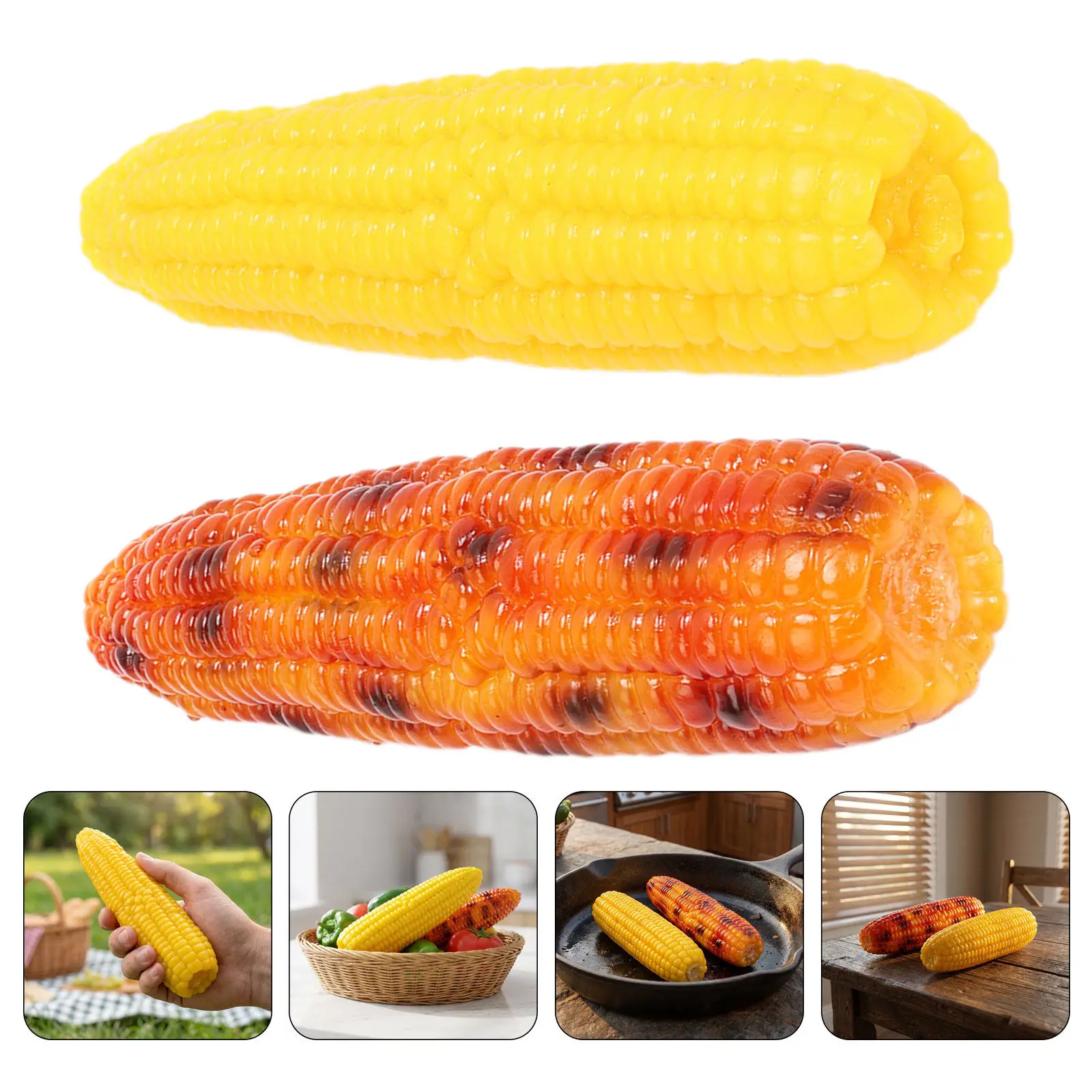 2Pcs Realistic Artificial Corn Cob Plastic for Kitchen Shop Photo Prop Lifelike Roasted Corn Decoration Vegetable Decor