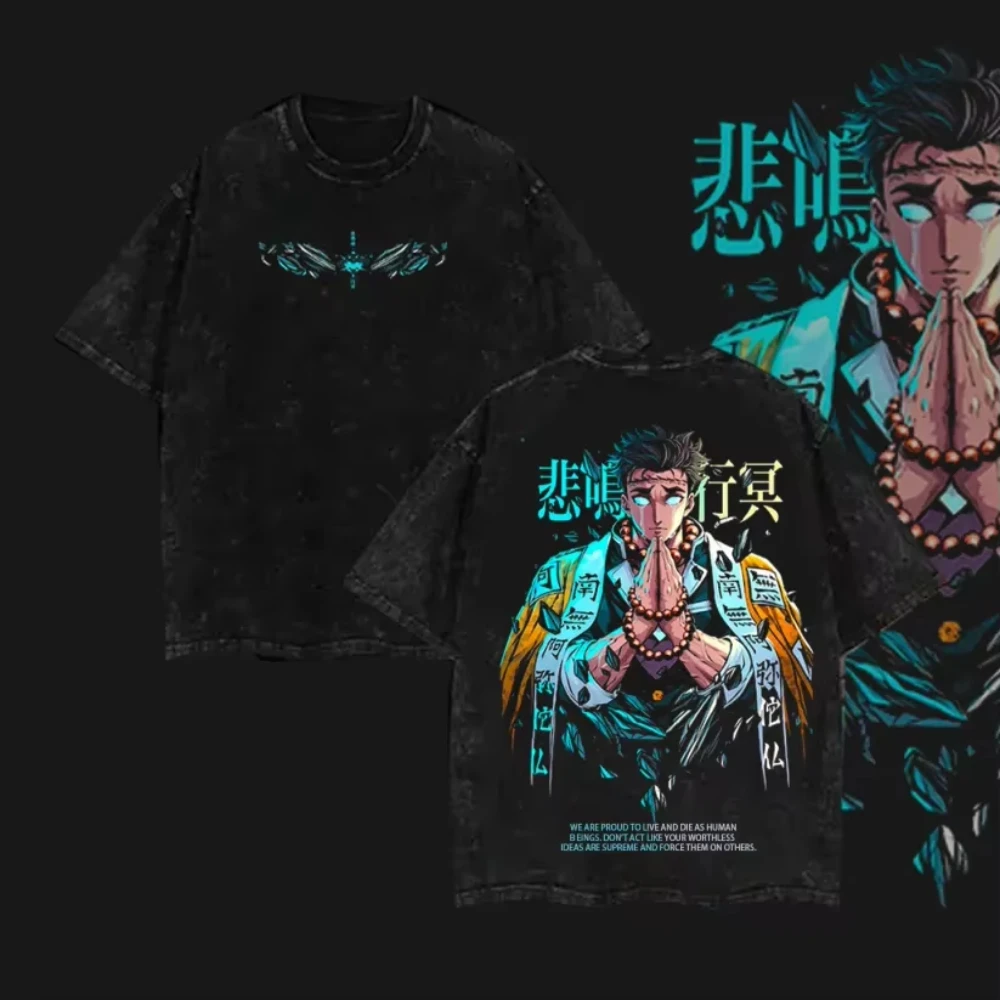 

Graphic T-shirt anime devil killer printed men's clothing Y2k four seasons retro washed oversized couple streetwear