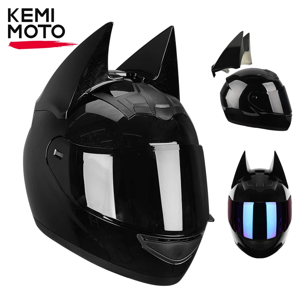 Motorcycle Helmet Bat Ears Full Face For Man Detachable Horns Motorcross Racing MotorBike Dot Certification Safety Moto Helmets