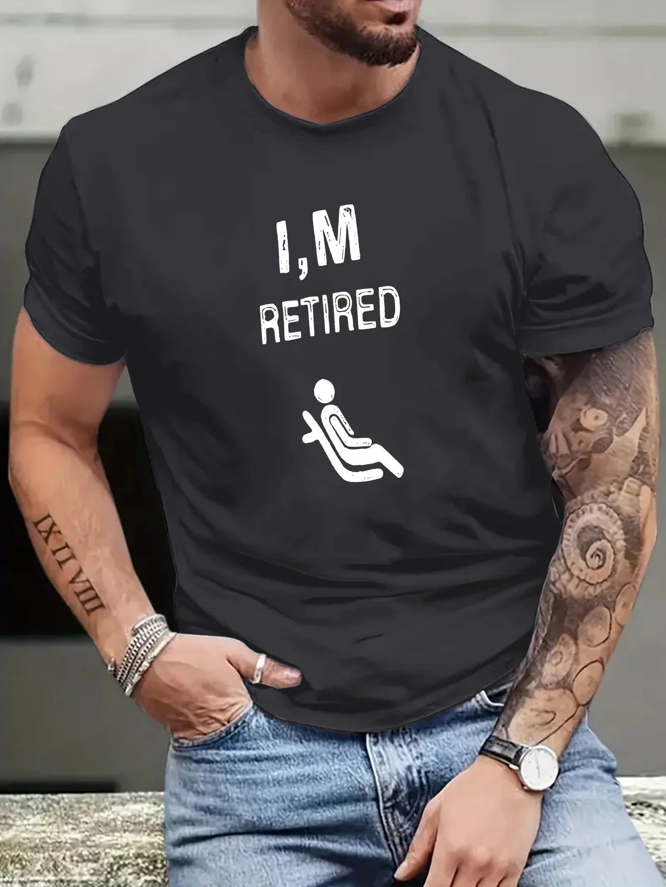 

Men's I'M Retired Graphic T-Shirt Funny Retirement Gift with Recliner Design Breathable Black Cotton Short Sleeve Shirt Machine Washable Casual Shirt Suitable for Retirees and Everyday Wear