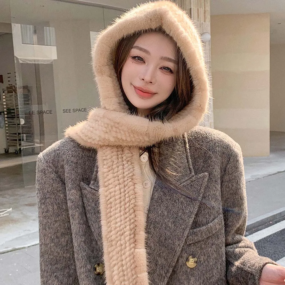 

Women Winter Warm Scarf Caps Hooded Cap Outdoor Unisex Ladies Knitted Beanies Hats Set