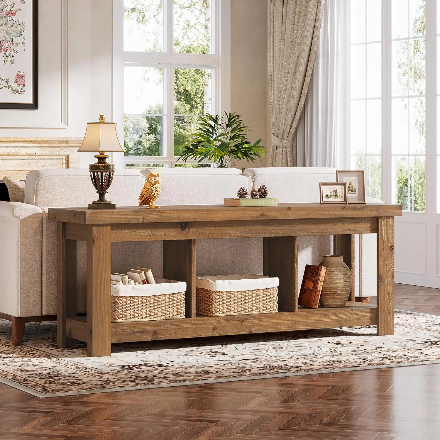 Solid Wood Console Table with Storage, Entryway & Sofa Table Behind Couch, Hallway Accent, 63