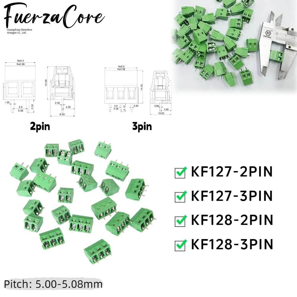 KF127-2/3PIN KF128-2/3PIN 50/100/200 pcs 5.08mm Mini Screw 5.0mm PCB Terminal Block Connectors for Electrical Equipment, Etc.