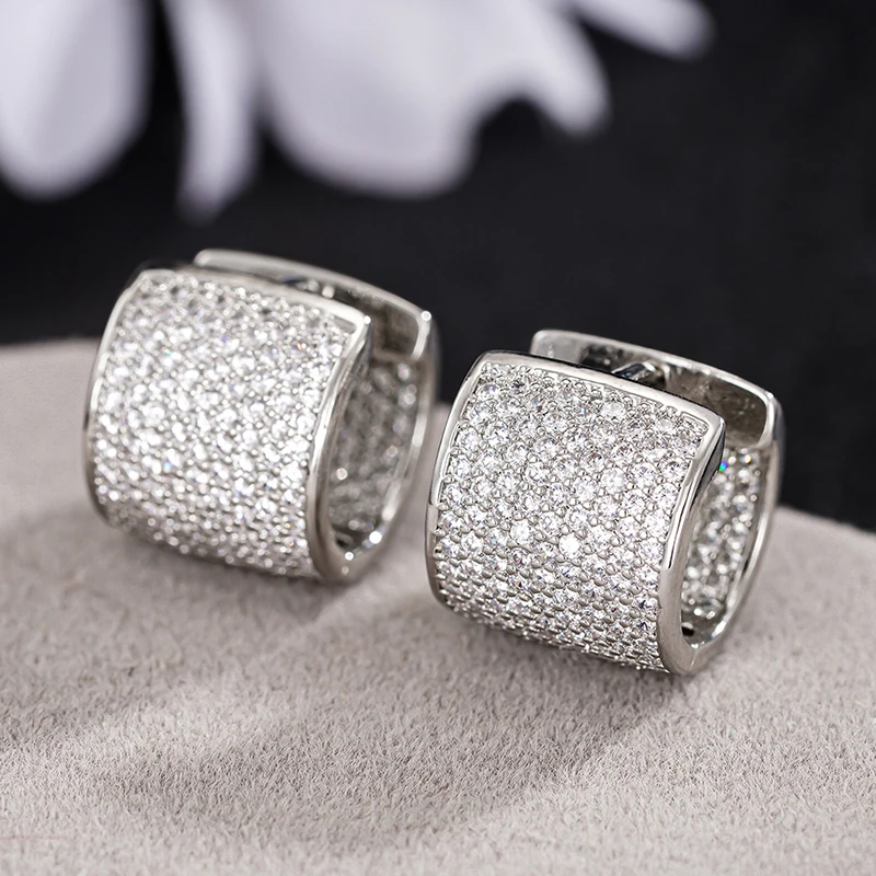 Huitan Chunky Hoop Earrings for Women Full Sparkling Cubic Zirconia Silver Color/Rose Gold Color Huggie Earrings Fashion Jewelry view 3