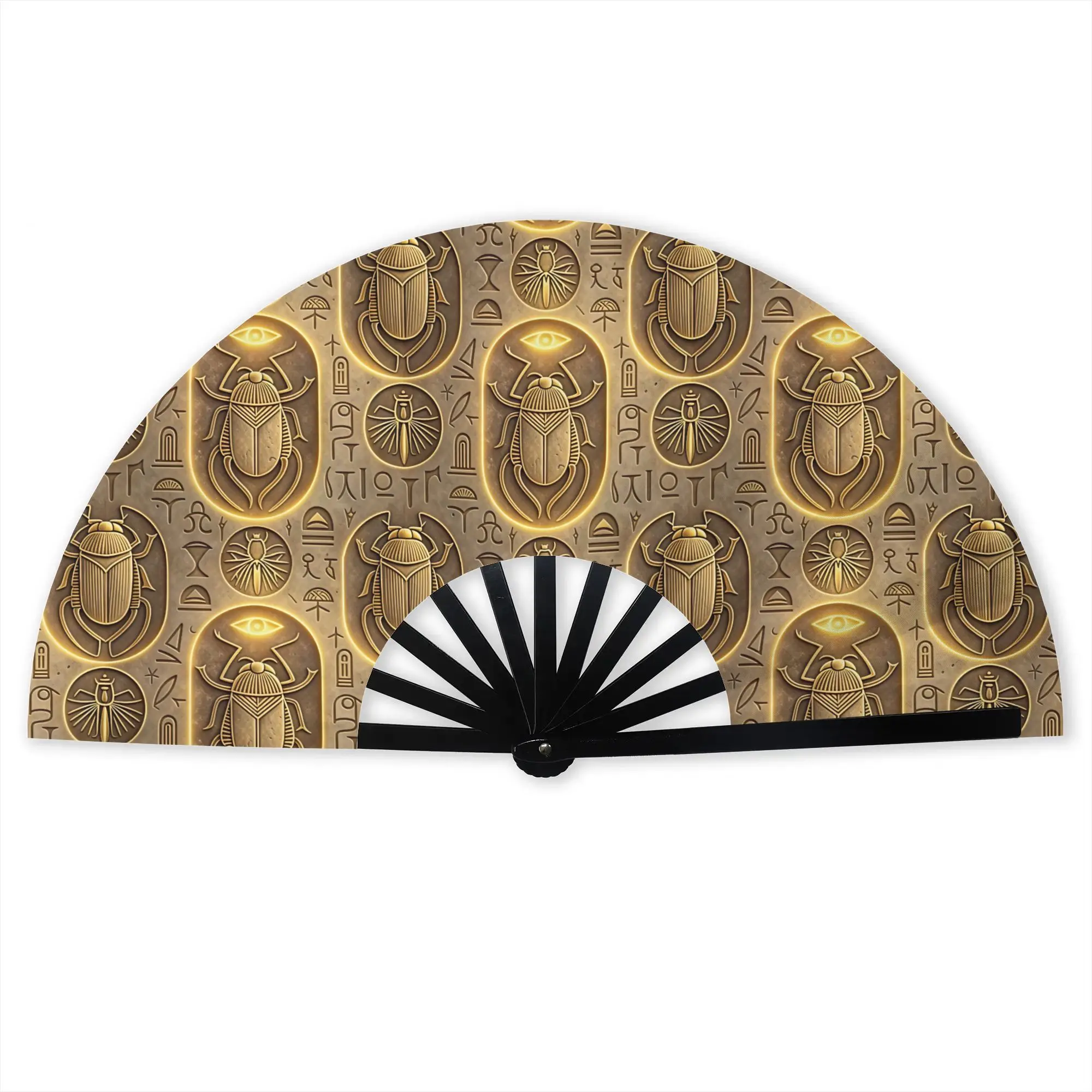 Egyptian Scarab Eye of Horus Folding Hand Fan Hieroglyphs Polyester Fabric Fan Cool Summer Accessory Decorative Fans