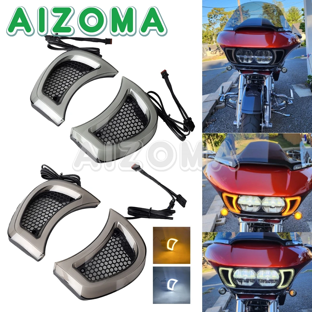 For Harley Touring Road Glide Custom CVO 2015-UP Motorcycle LED Headlight Vent Accents Light Indicator Running Turn Signal Light