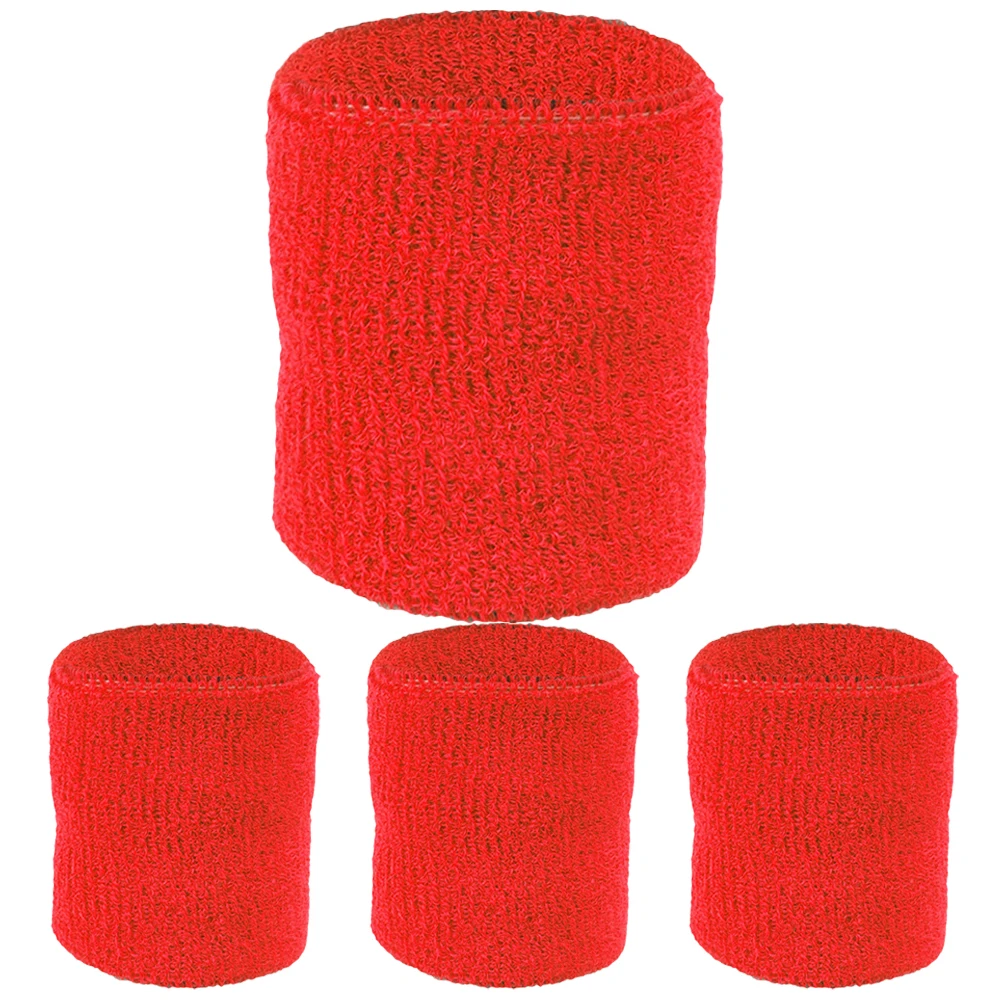 

2 Pairs Golf Tennis Sports Wristbands Sweatbands Cotton Elastic Practical Protectors Red Color Absorption Function