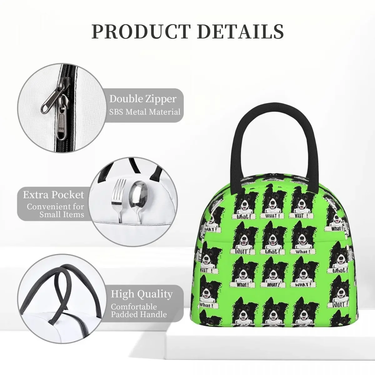 Border Collie What Stickers And Gifts Insulated Lunch Bag for Women Kids Portable Food Boxes Thermal Lunch Box Tote