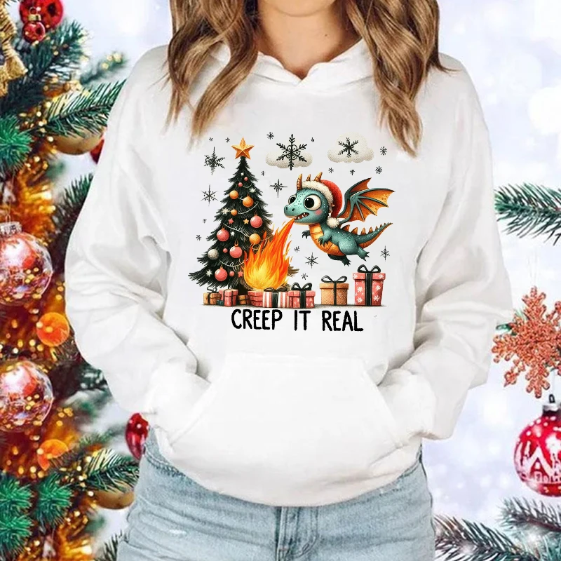 Nieuwe Kerst Charizard Creep It Real Print Hoodies Mannen/Vrouwen Mode Persoonlijkheid Capuchon Casual Sweatshirt met lange mouwen