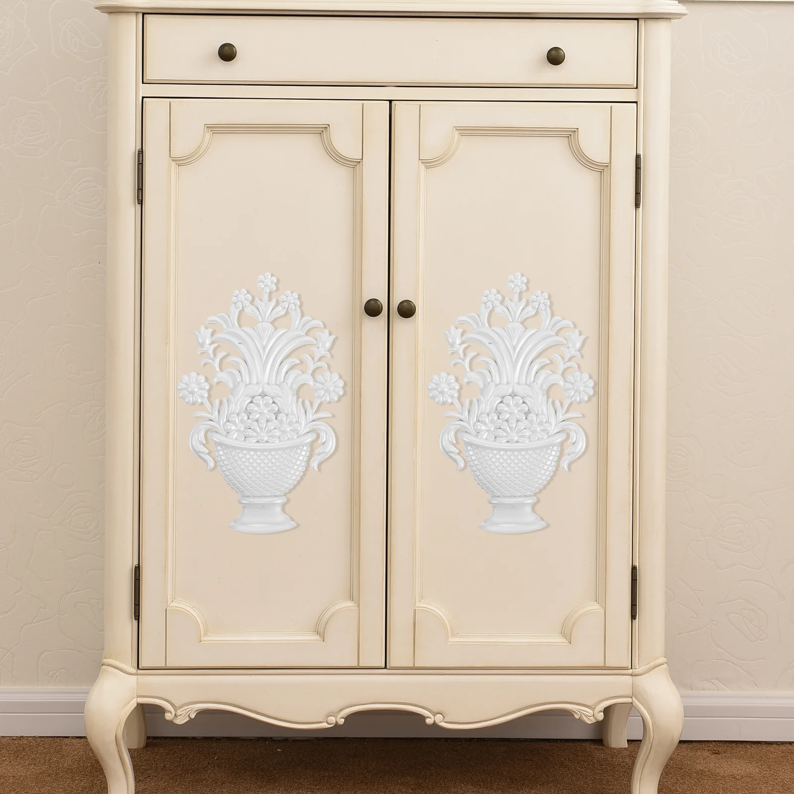 

Plastic Furniture Flower Applique Unpainted Decorative Corner Onlay Carved Decals for Cabinet Wall Cupboard Dresser Decoration