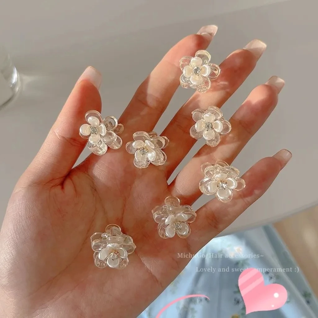 Mini Sweet Cool Flower Hair Claw Girl Small Transparent Crystal Hairclip Buttons Hairpin Headdress Children Kids Accessories