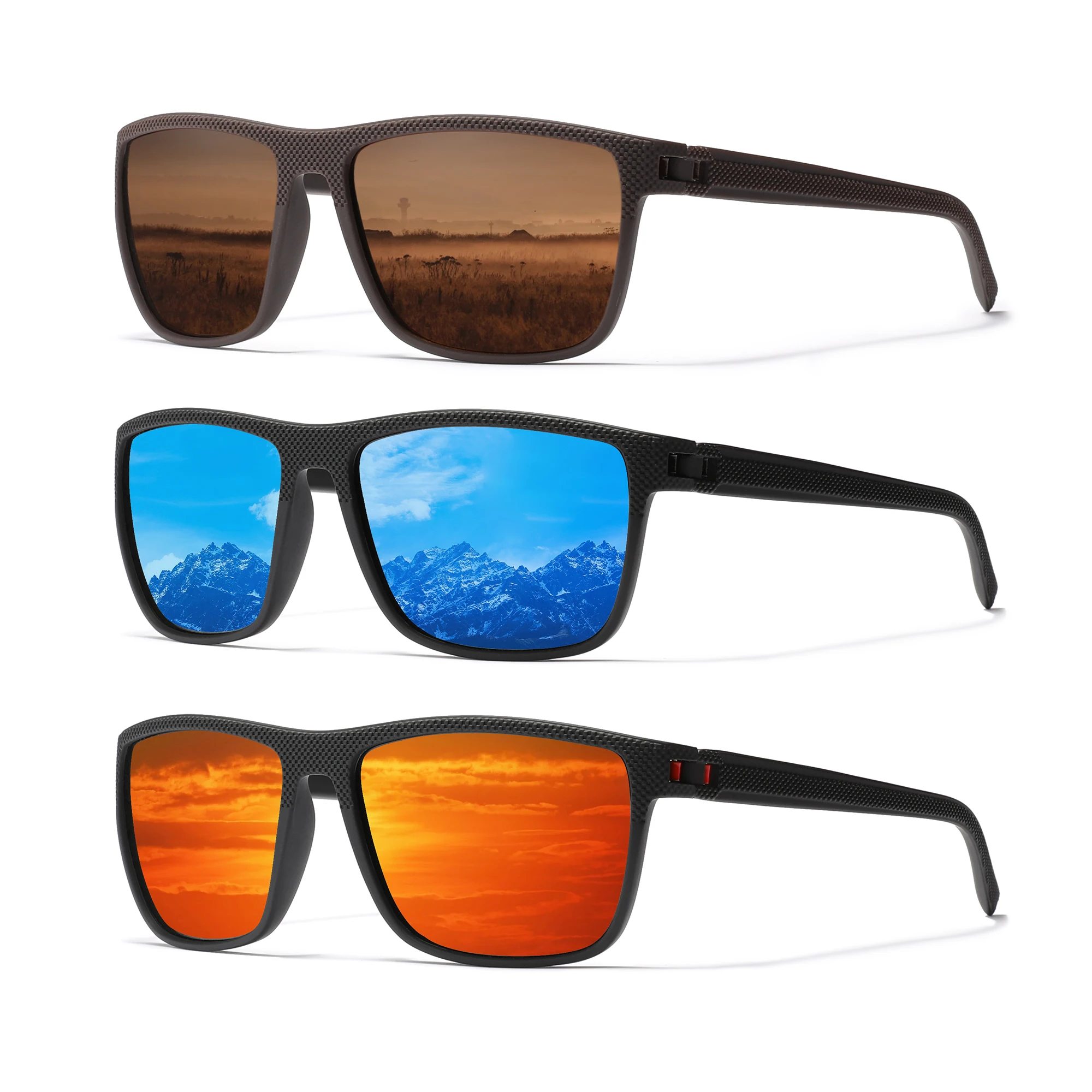 KINGSEVEN 3PCS Square Frame Polarized Sunglasses for Men Women UV400 Anti-Glare Eyewear Set