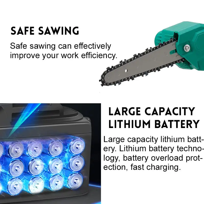 VIOLEWORKS Mini motosega elettrica da 6 pollici sega a catena per potatura per la lavorazione del legno utensili elettrici per la registrazione del giardino con una sola mano 2 pezzi batteria