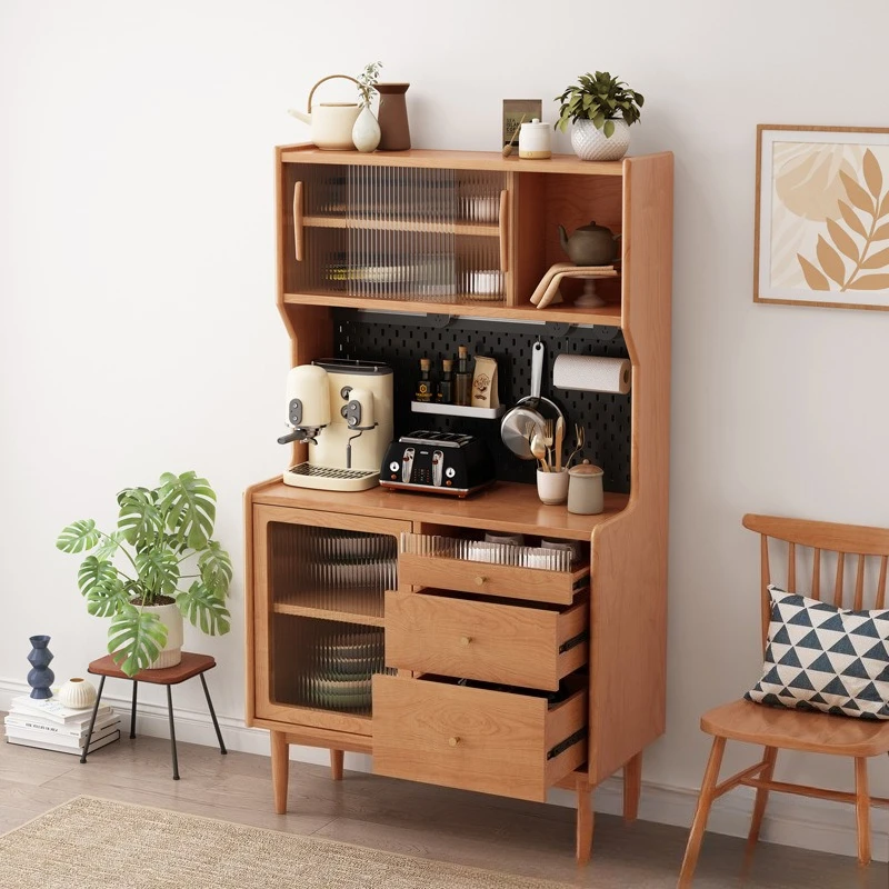 Solid wood dining side cabinet rental house living room against the wall multi-function