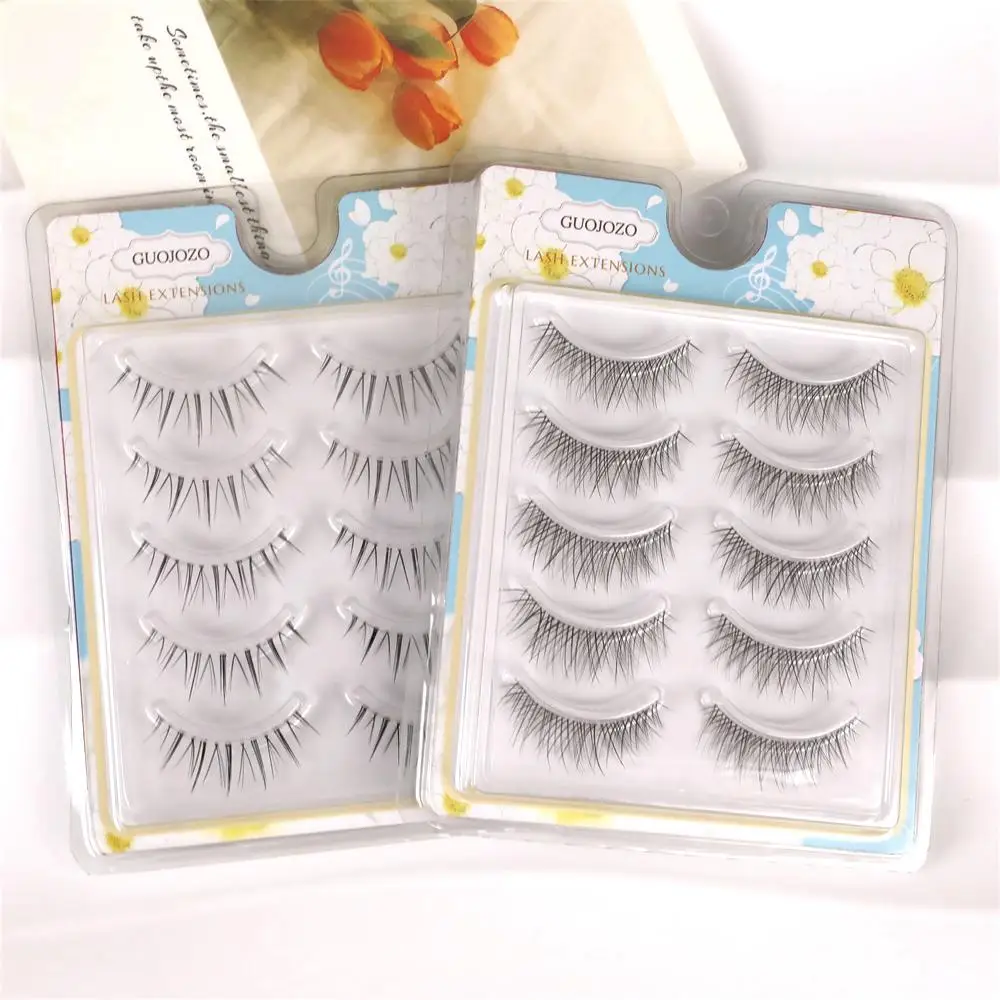 5Pairs Falsche Wimpern Kreuz Natur Wimpern Langes Weiches Haar Klarer Stiel Wimpernverlängerung Wiederverwendbare Kosmetik Schönheit Augen Make-Up Liefert