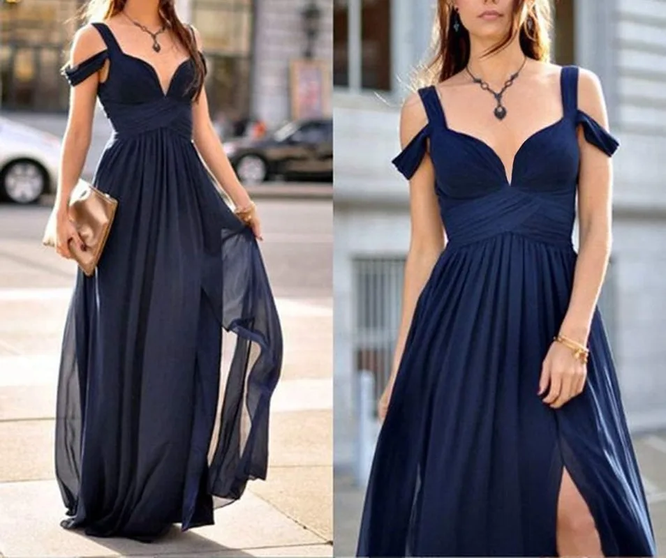 

New Women Chiffon High Slit Cold Shoulder Bridesmaid Dresses Long Sweetheart Party Gowns 2024 Spring Homecoming Dress Vestidos