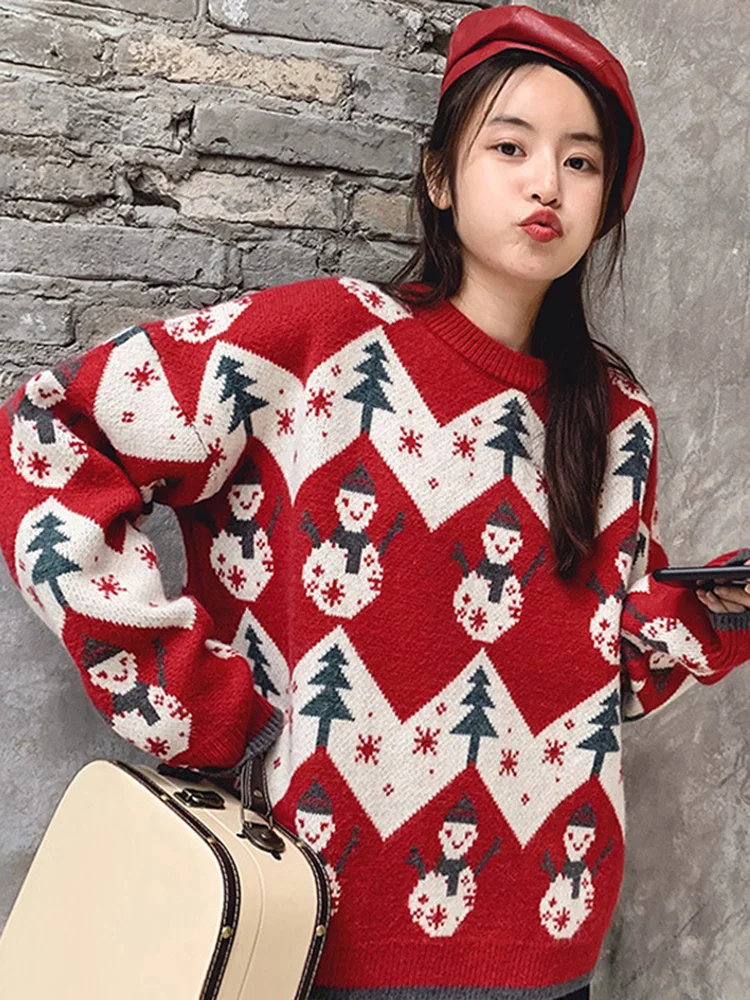 Parent-child Mother and Daughter Red Christmas Sweater Autumn and Winter New Girls Knitted Bottoming Shirt Children\'s Clothing