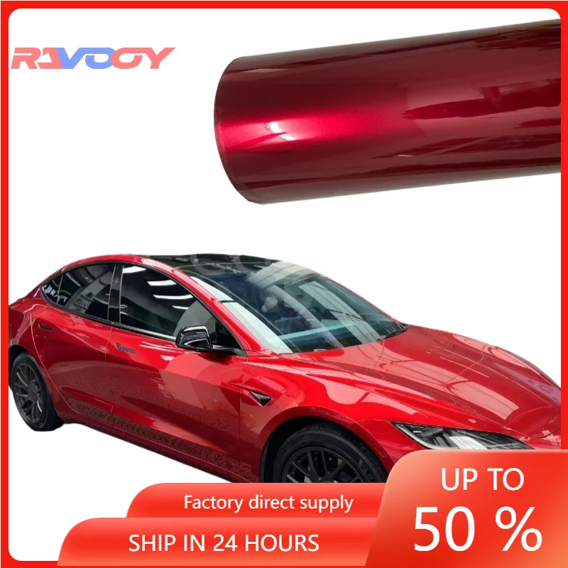 High-quality glossy metallic cherry red vinyl film, true gloss vinyl film, multi-color automotive packaging, quality guaranteed