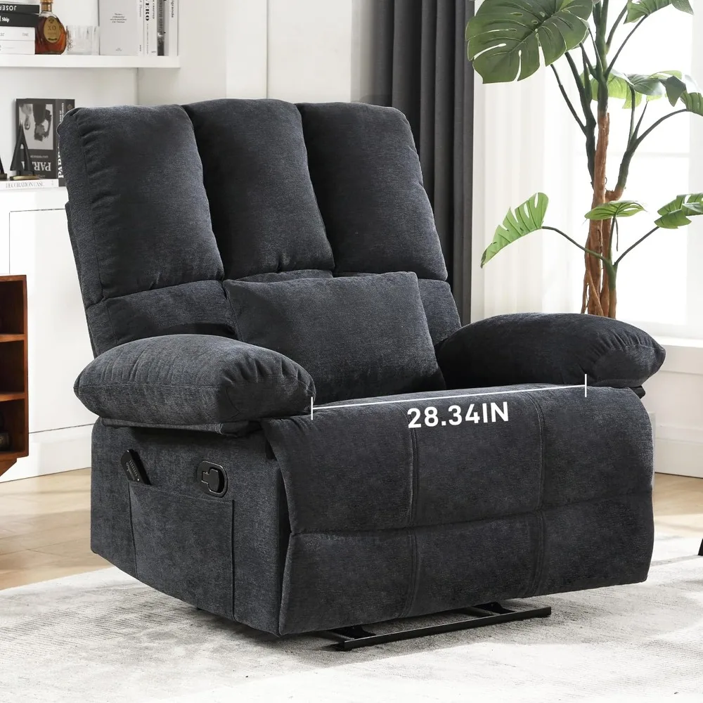 Oversized Recliner Chair 350 lb Weight Capacity, Plus Size 28 inch Large Wide Seat Manual Comfortable Fabric Recliner for Adults