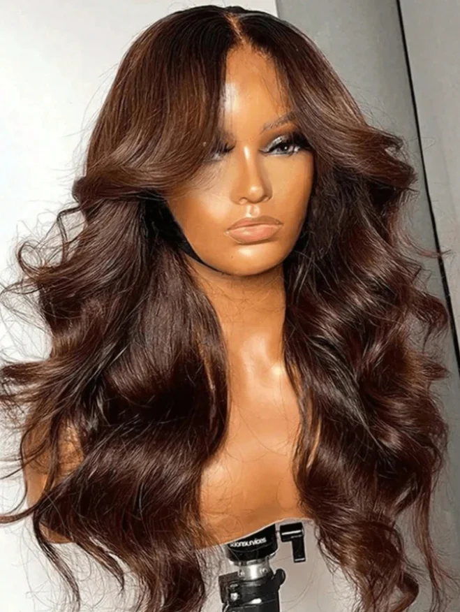 13x4 Chocolate Brown Body Wave Lace Front Human Hair Wig Brazilian 200 Density Colored 13x6 HD Transparent Lace Frontal Wigs For Women 30 32 Inch