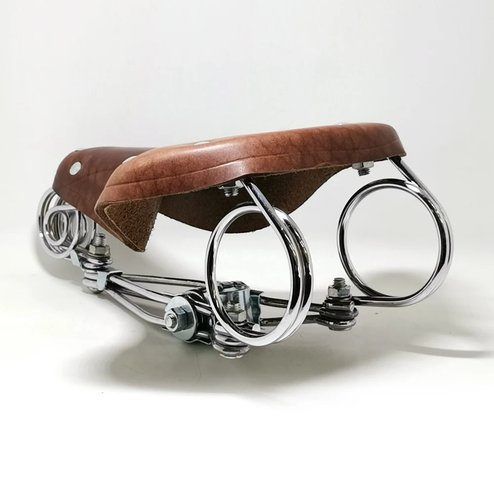 

G46 Cycling Bicycle Saddle Vintage 100% Cowhide Saddle Reinforced Spring Metal Frame Old Style