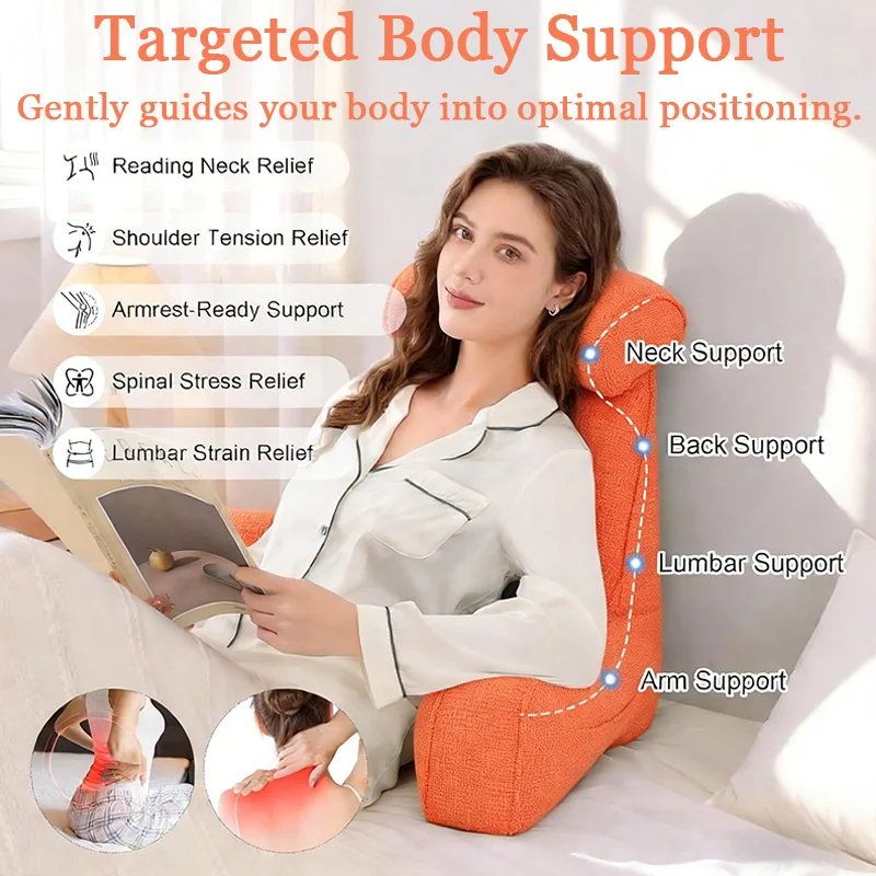 1PC Solid Color Large Triangular Backrest Cushion All Season Headboard Pillow with Neck & Arm Support for Bed, Office & Car Seat