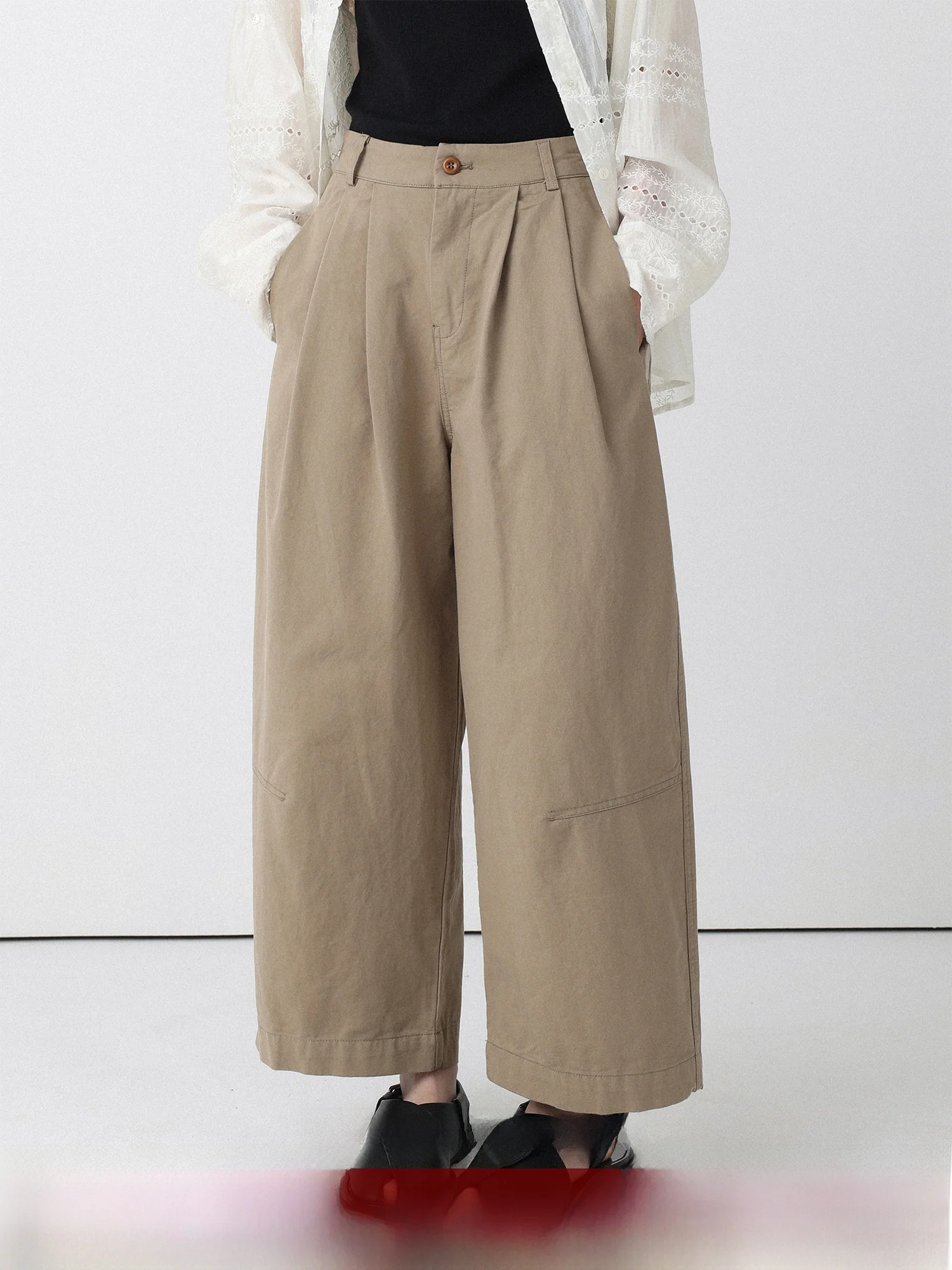 

Низкокалорийные хлопковые брюки с высокой талией, широкие повседневные брюки-кюлоты с кружевной отделкой для женщин, весенний сезон