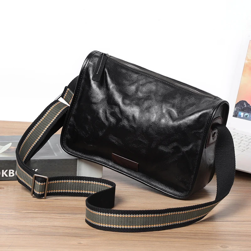 Natural Leather Men Bags Men's Single Shoulder Messenger Bag Genuine Leather Cross Body Bag Small Casual Travel Bag Black