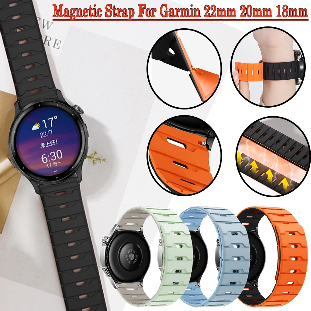 

Силиконовый магнитный ремешок 18 20 22 мм для Garmin Forerunner 570 47 42 мм/970/255/265/245/165/168 для Garmin Venu 2 3/2S 3S