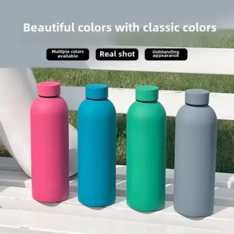 500ML Small Mouth Thermos Cup, Outdoor Stainless Steel Bottle, Rubber Paint Sports Kettle, Thickened Double Water Cup