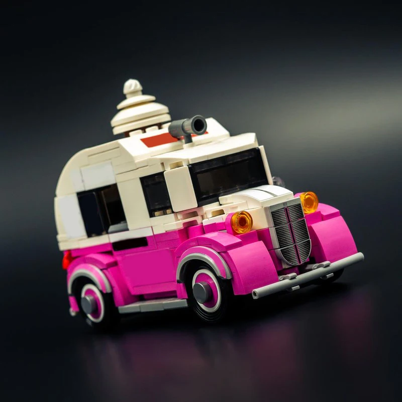 407 PCS Speed Hypercar Skids & Mudflap (Ice Cream truck mode) MOC Customize Modular Building Block Design DIY Assembly Toy Gift