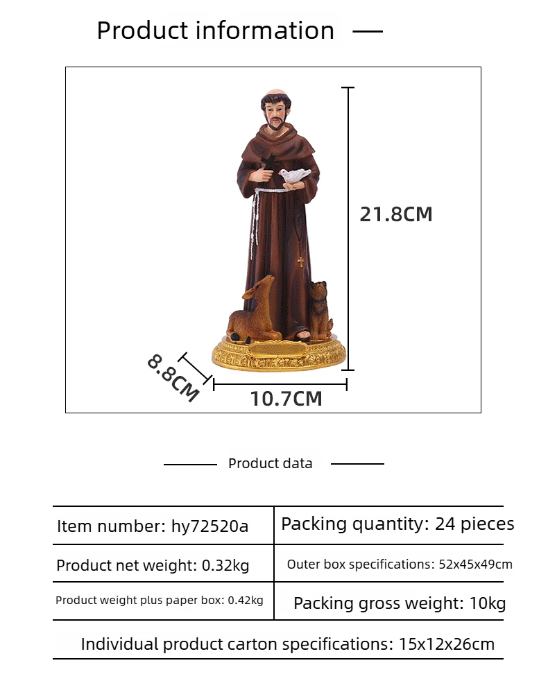 

Saint Francis of Assisi Statue Resin Decorative Holy Figurine Home Decor objet religieux catholique ramadan decorations 불교용품