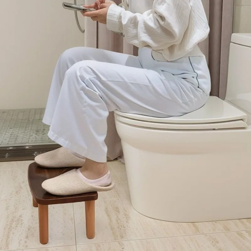 Solid Wood Stool Simple Toilet Footstool Living Room Multifunctional Increase Height Ottomans Modern Portable Bathroom Ottomans