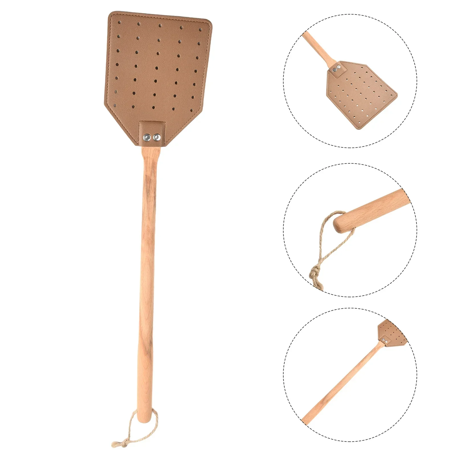 High Quality Brand New Fly Swatter Leather Killer Insect Accessories Beech Wood For Ind Heavy Duty Long Handle