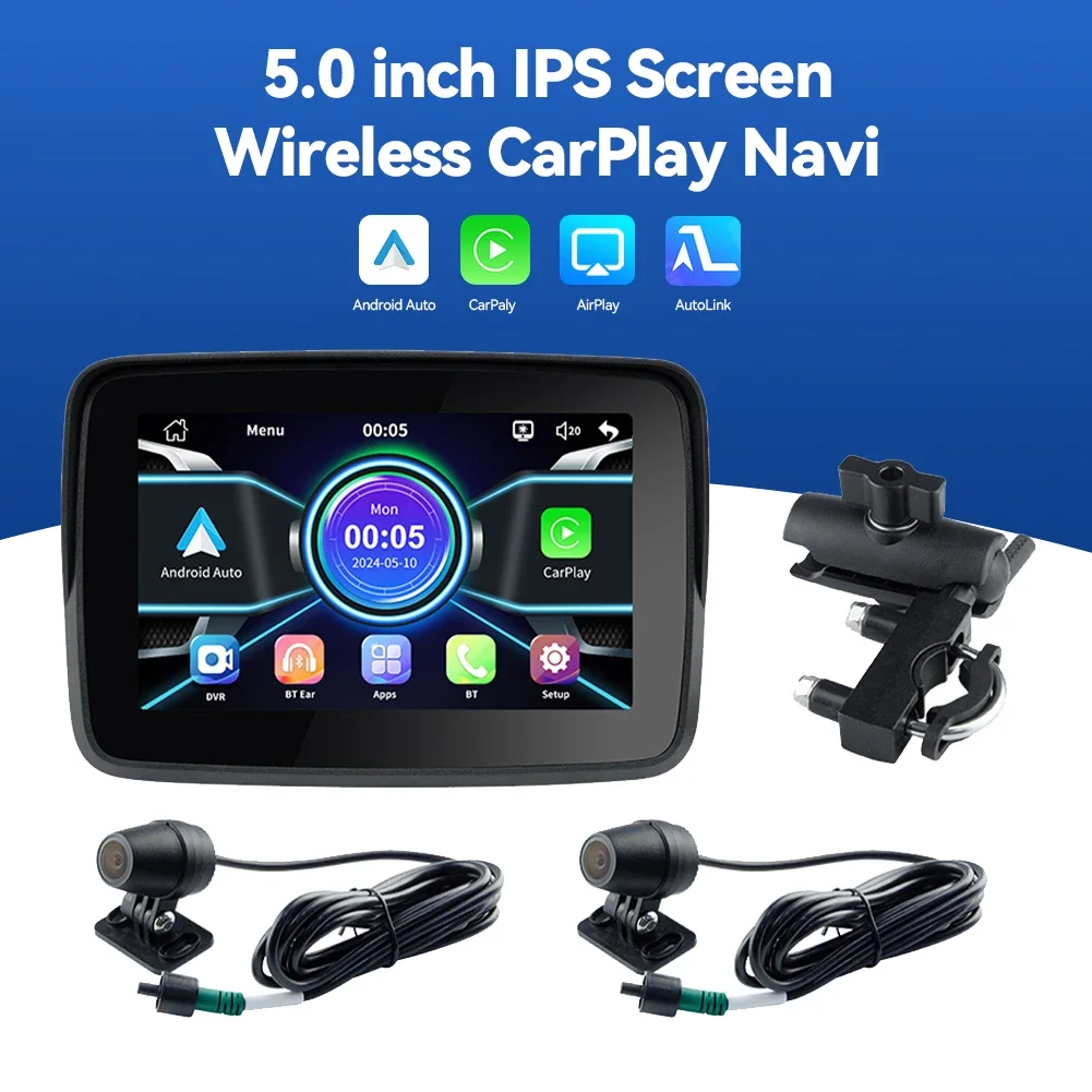 5.0inch  Motorcycle Navigation Apple CarPlay Android Auto Display Screen Portable Motorcycle Wireless  Auto Monitor Bluetooth